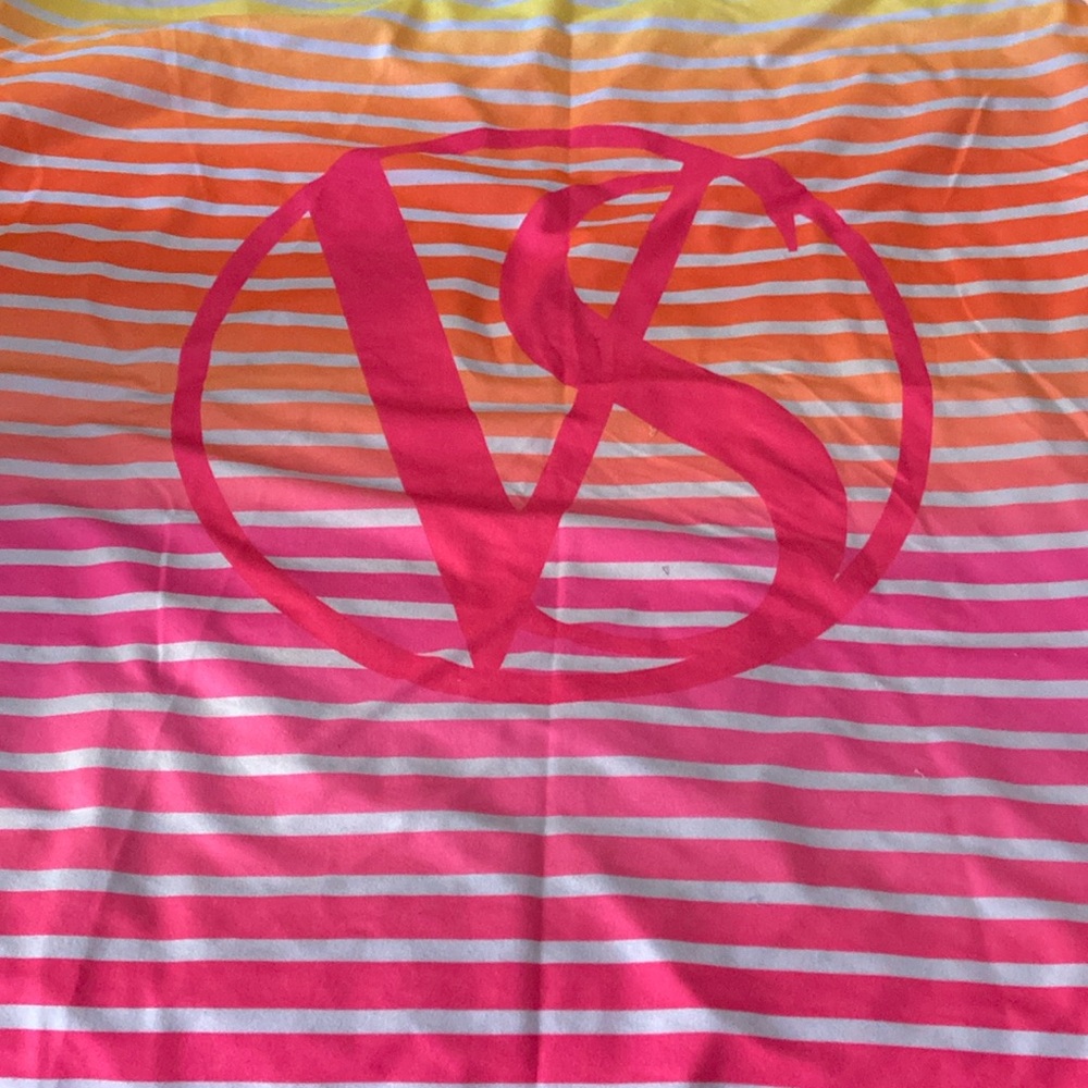Victoria's Secret Hot Pink Ombre Striped VS Logo Roll Up Beach Blanket